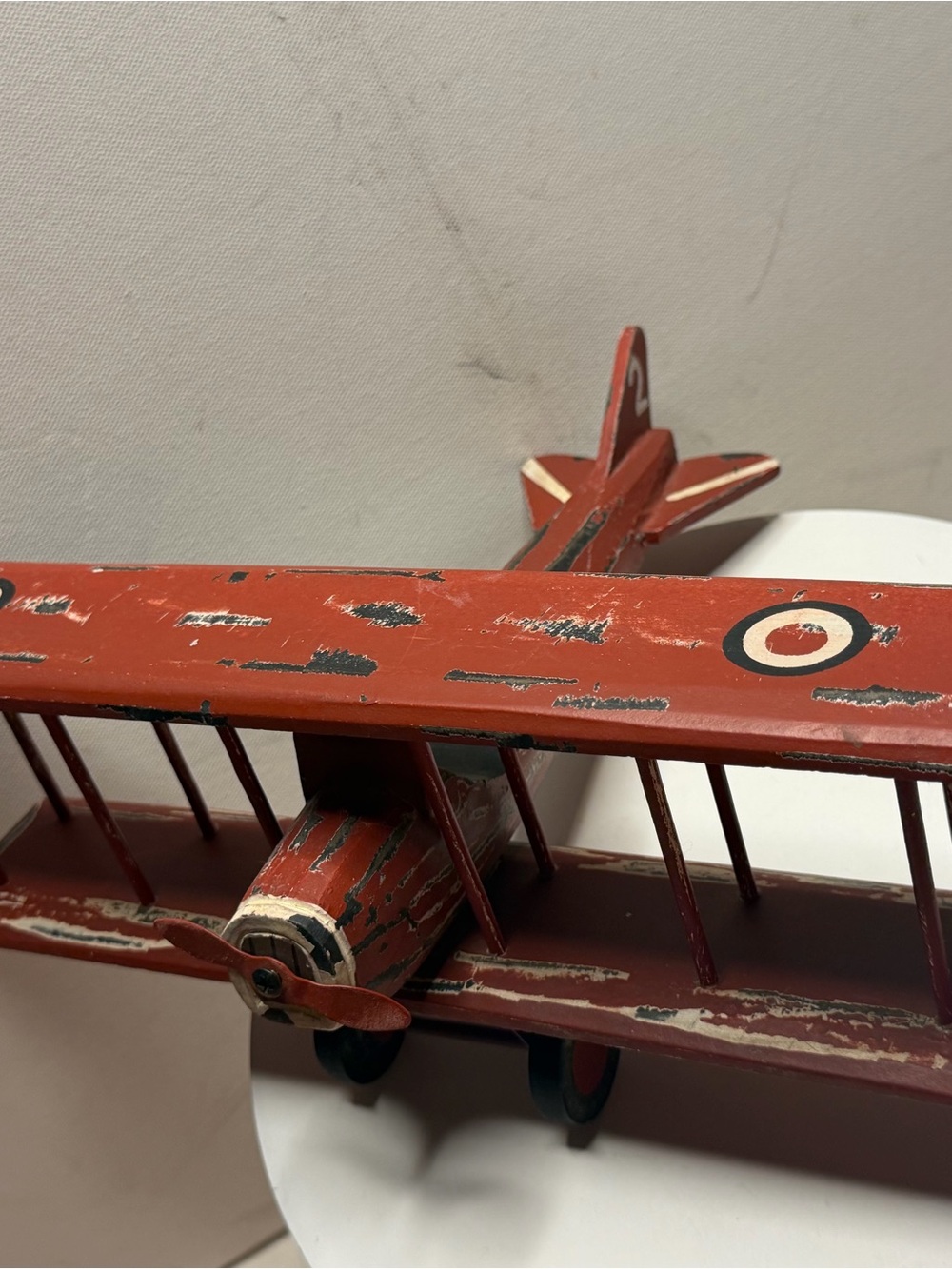 Vintage Style Red Wooden Biplane Decor